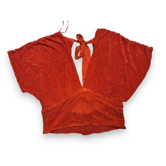 Red by BKE Burnt Orange Crinkle Batwing Sleeve Blouse Size Large - Picture 2 of 8
